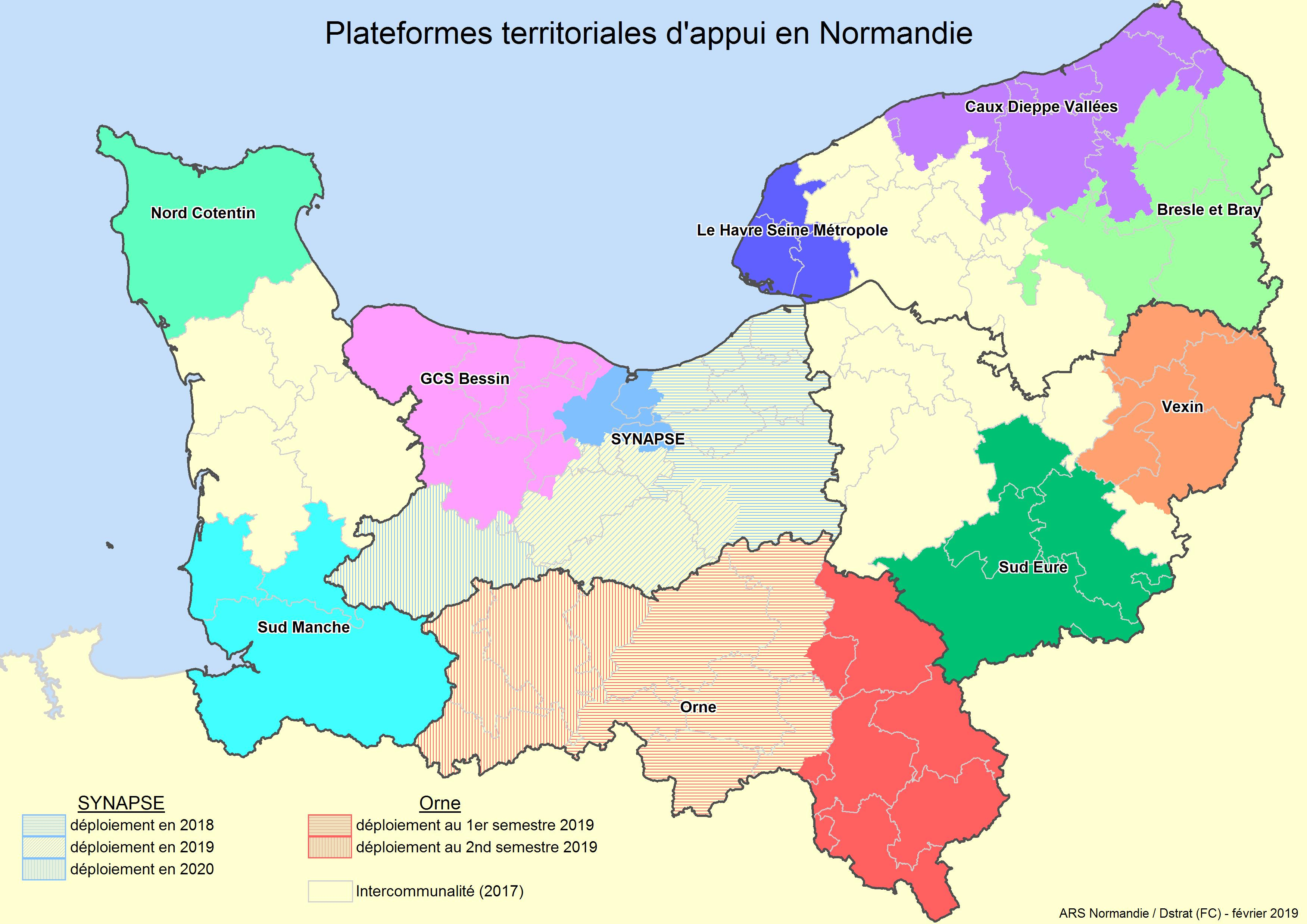 Carte des Plateformes Territoriales d'Appui (PTA) en Normandie